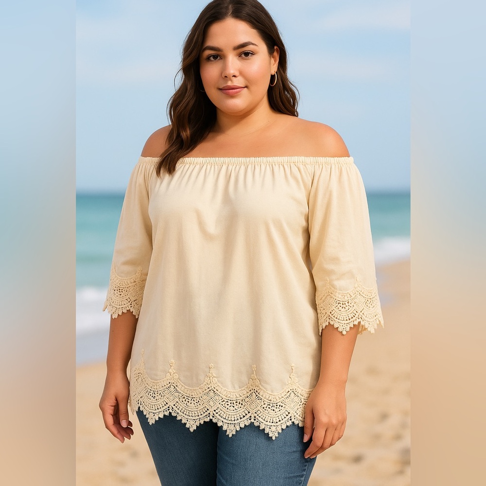 Bohemian Petite Melissa Paige peachy pink lace detail top size large cottagecore